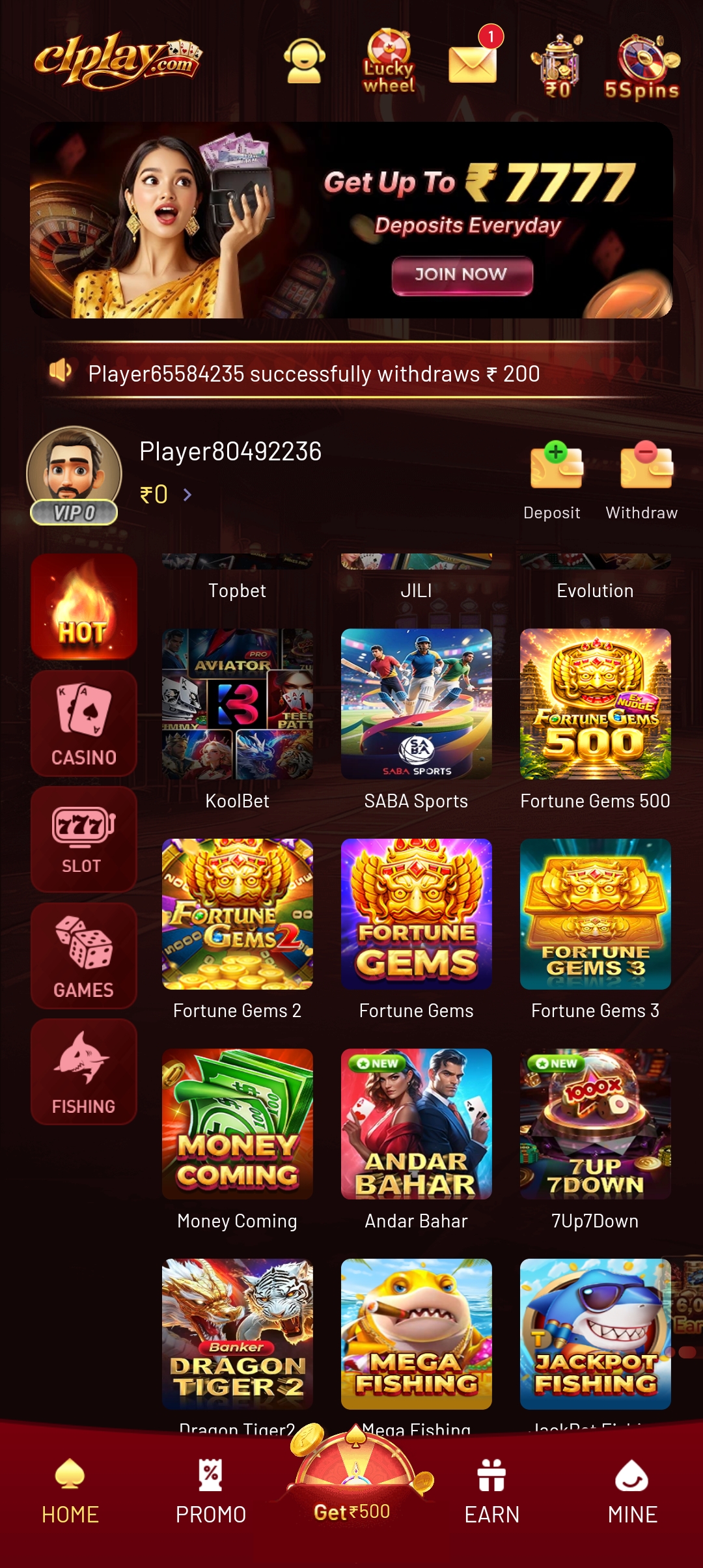 Slots games in CLPLAY app